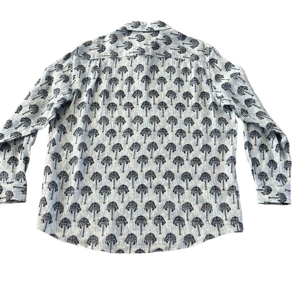 Club Room Regular Fit Palm Tree 100% Linen Button Down Shirt - Picture 2 of 3